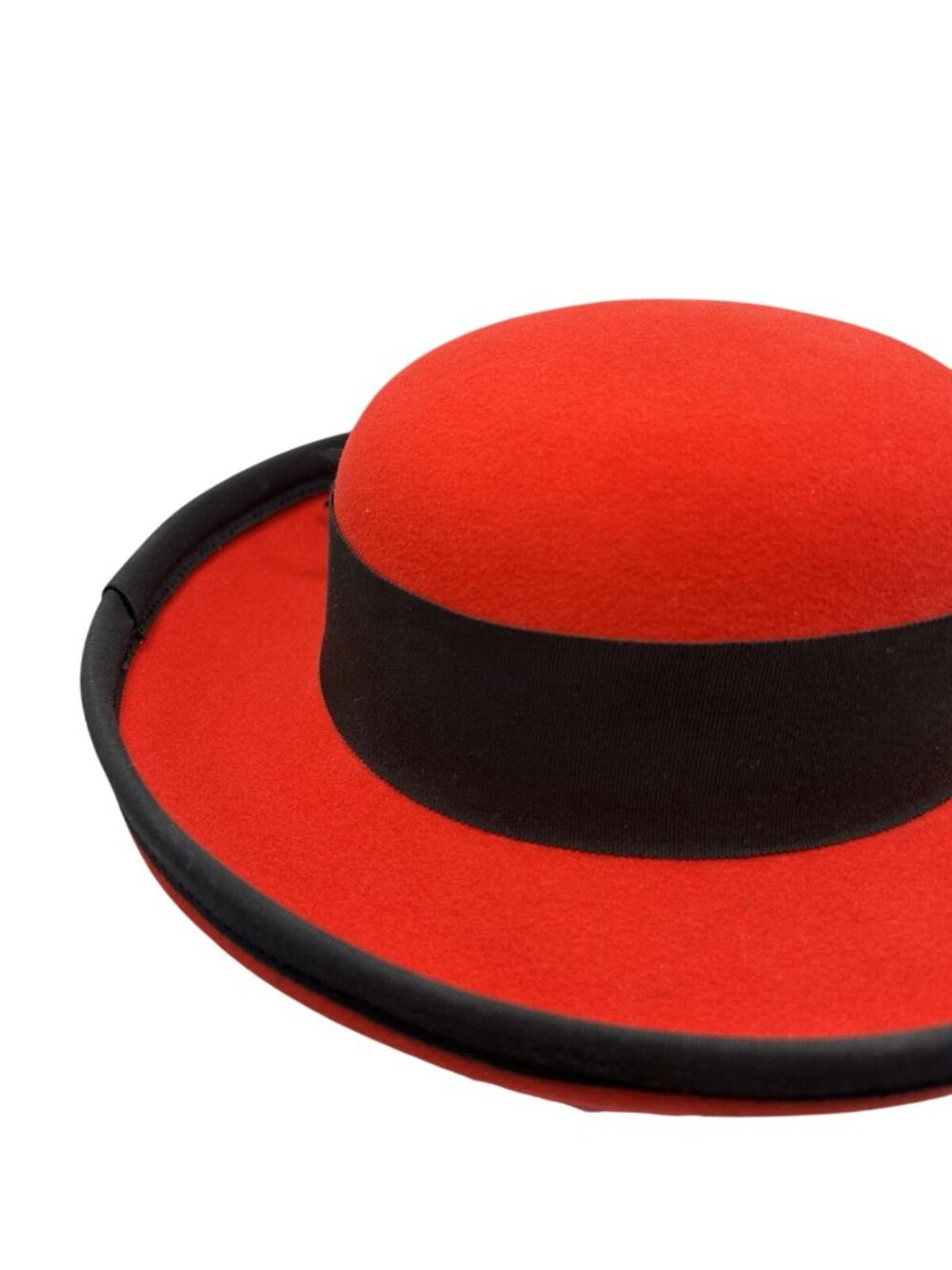 Vintage Adolfo II Red Wool Felt Hat Black Bow Heart Charm USA Excello Chic Style - Picture 15 of 16